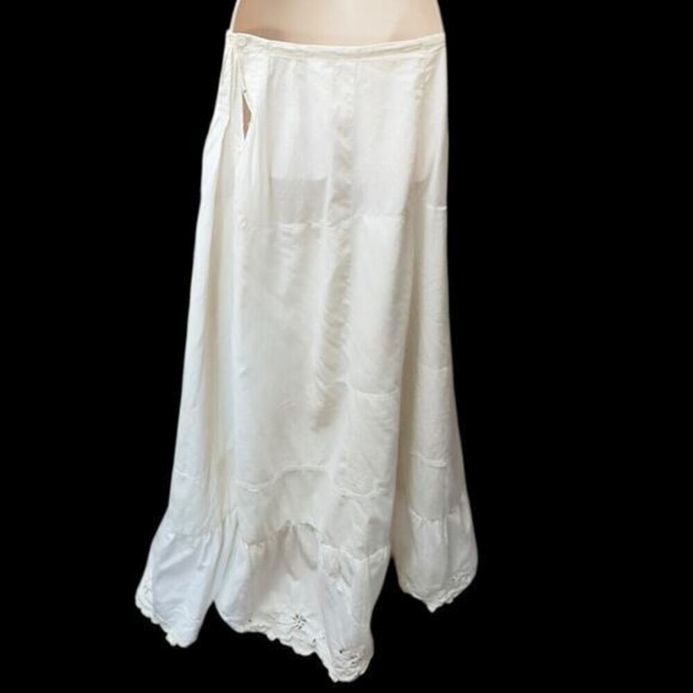 White Edwardian Tiered Cotton Petticoat Skirt Antique 1910’s 26” Waist Vintage